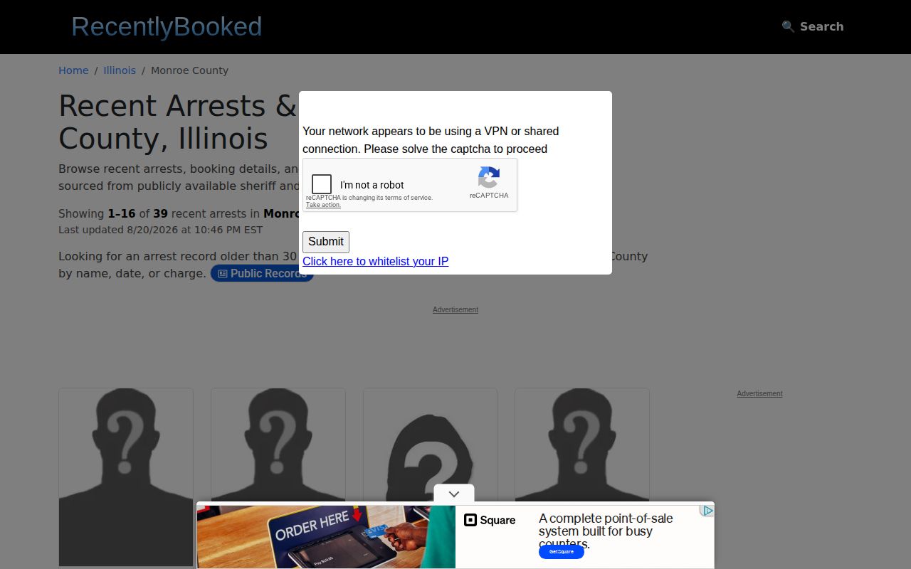 Unofficial RecentlyBooked Monroe County mugshot index header