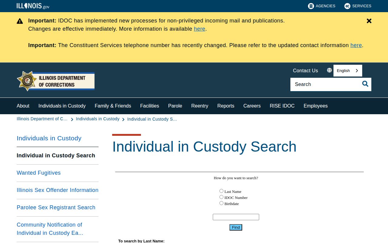 Illinois DOC offender search for state-custody record and photo lookup