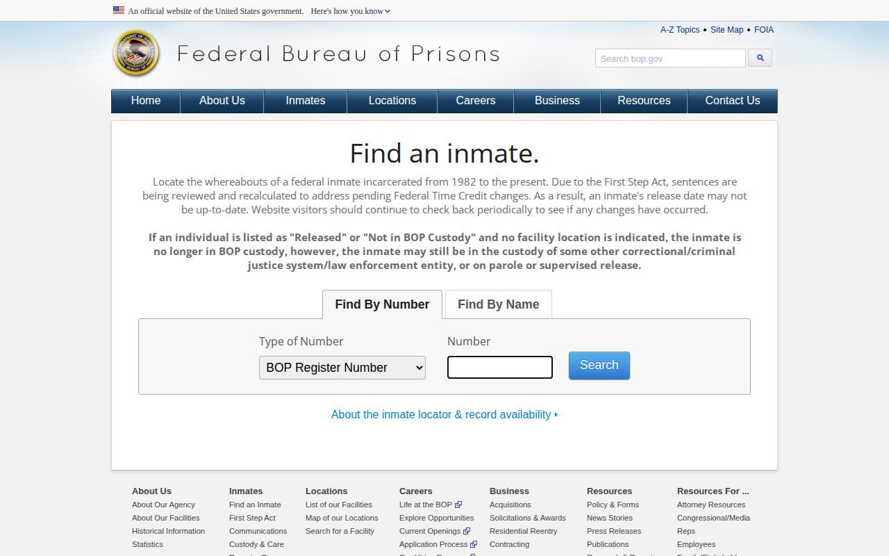 Federal custody locator used alongside Monroe County warrant records